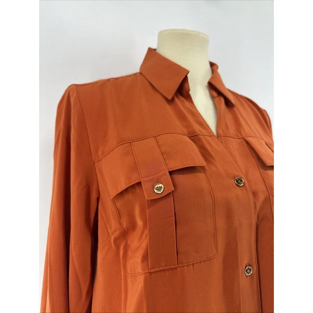 MICHAEL Michael Kors Relaxed Boxy Fit Button Down Orange Top Sz Med